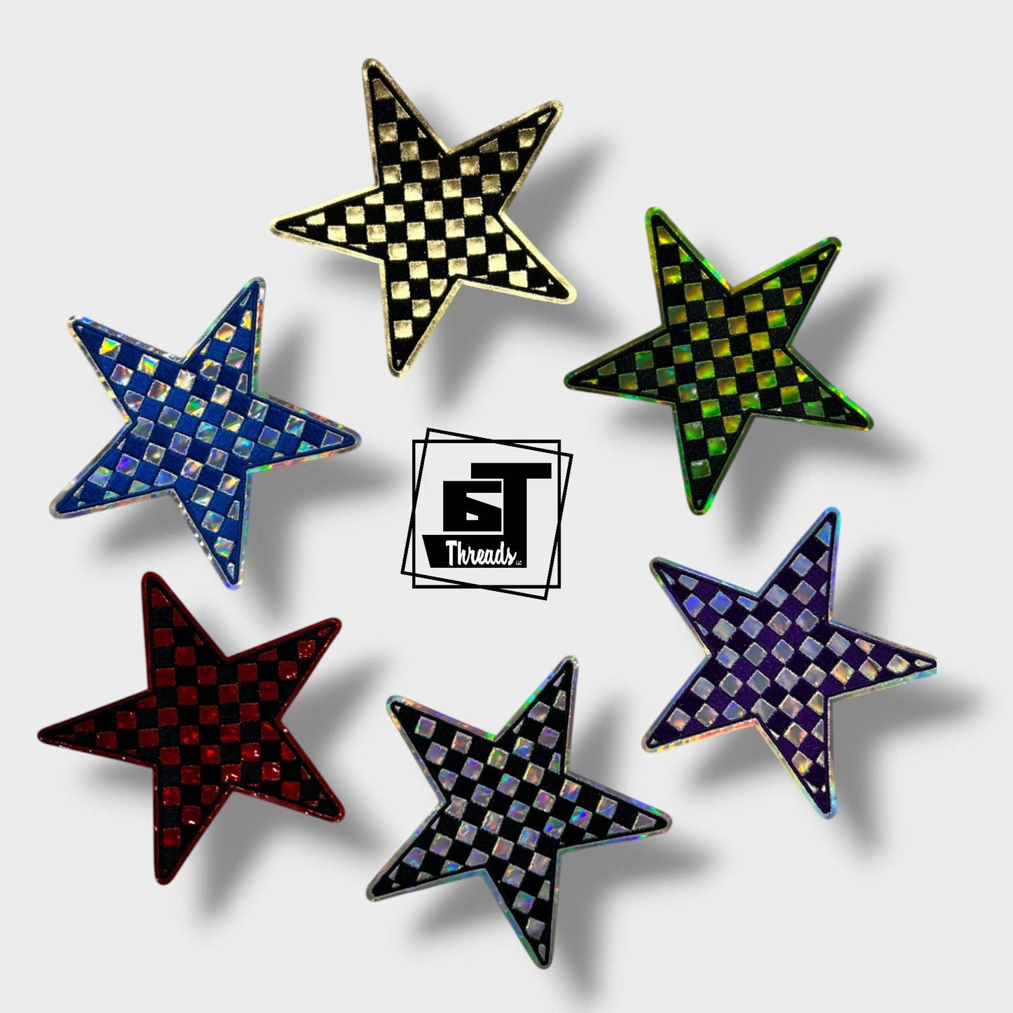 Metallic Checkered Stars....Cap Patches Only