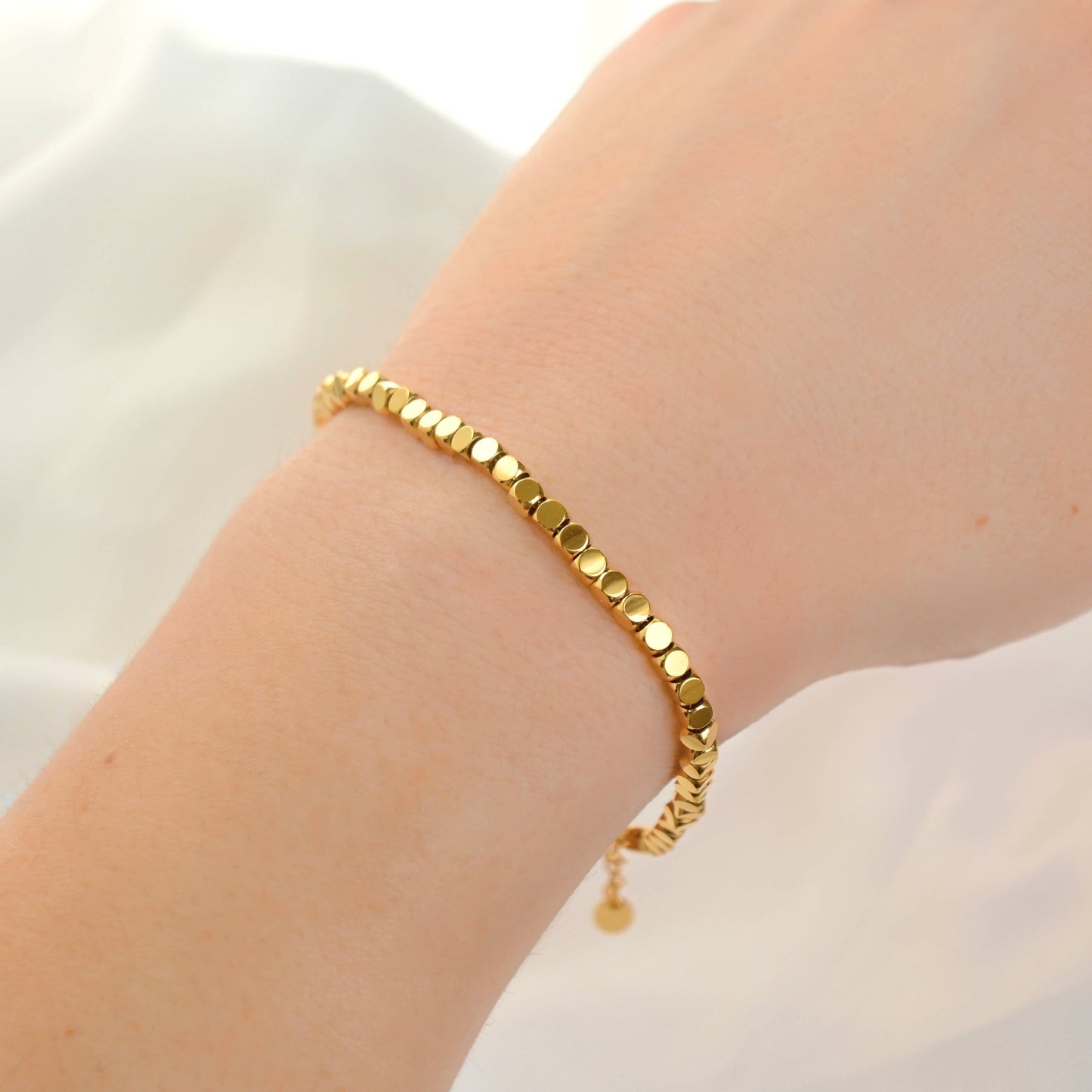 18k Gold Bracelets - Gold Beaded, Paperclip, Tennis Bracelet
