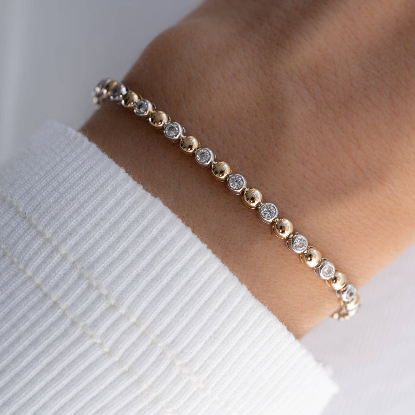 Two-Tone Bead & Bezel Tennis Bracelet