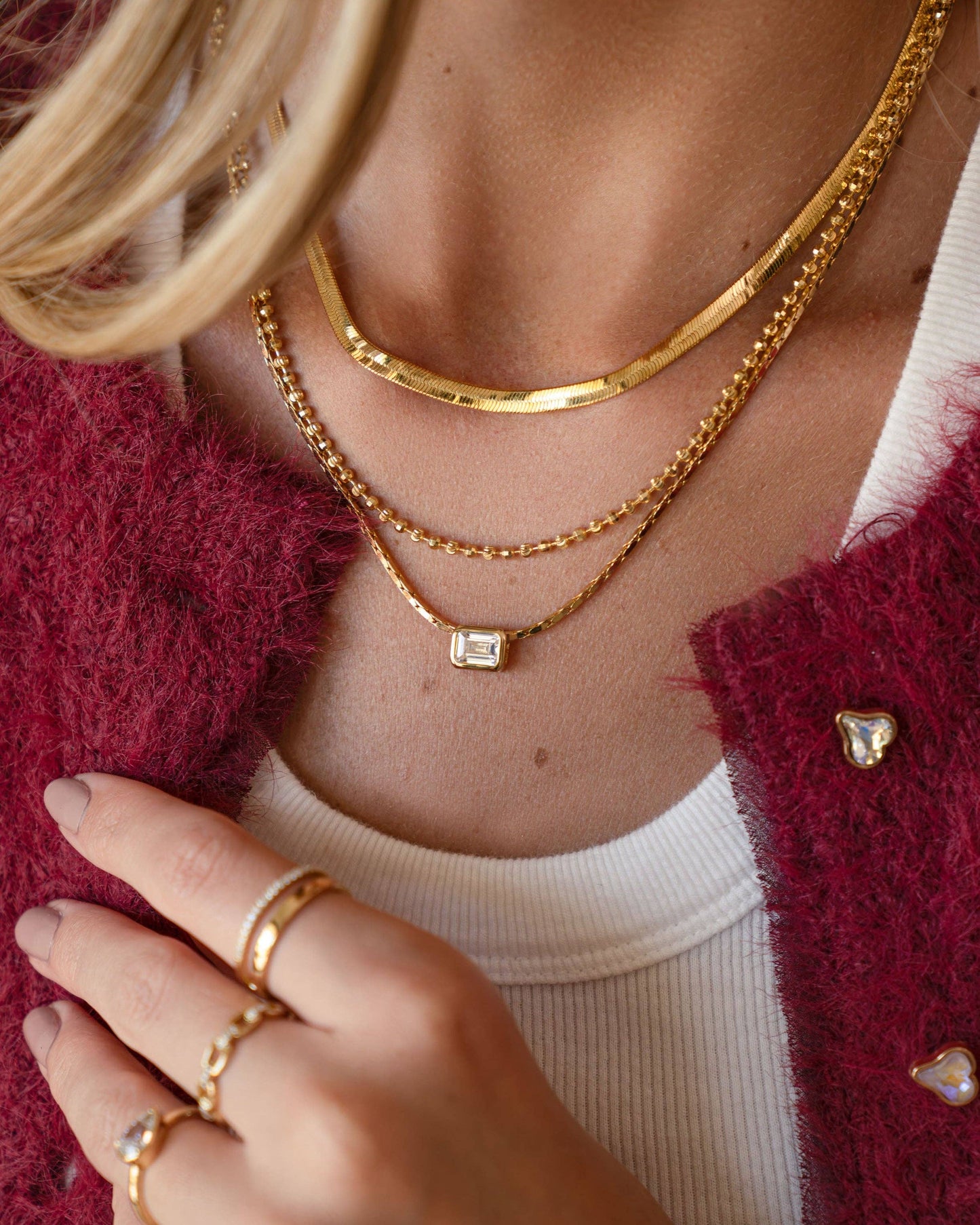 White CZ Baguette Bezel Statement Necklace