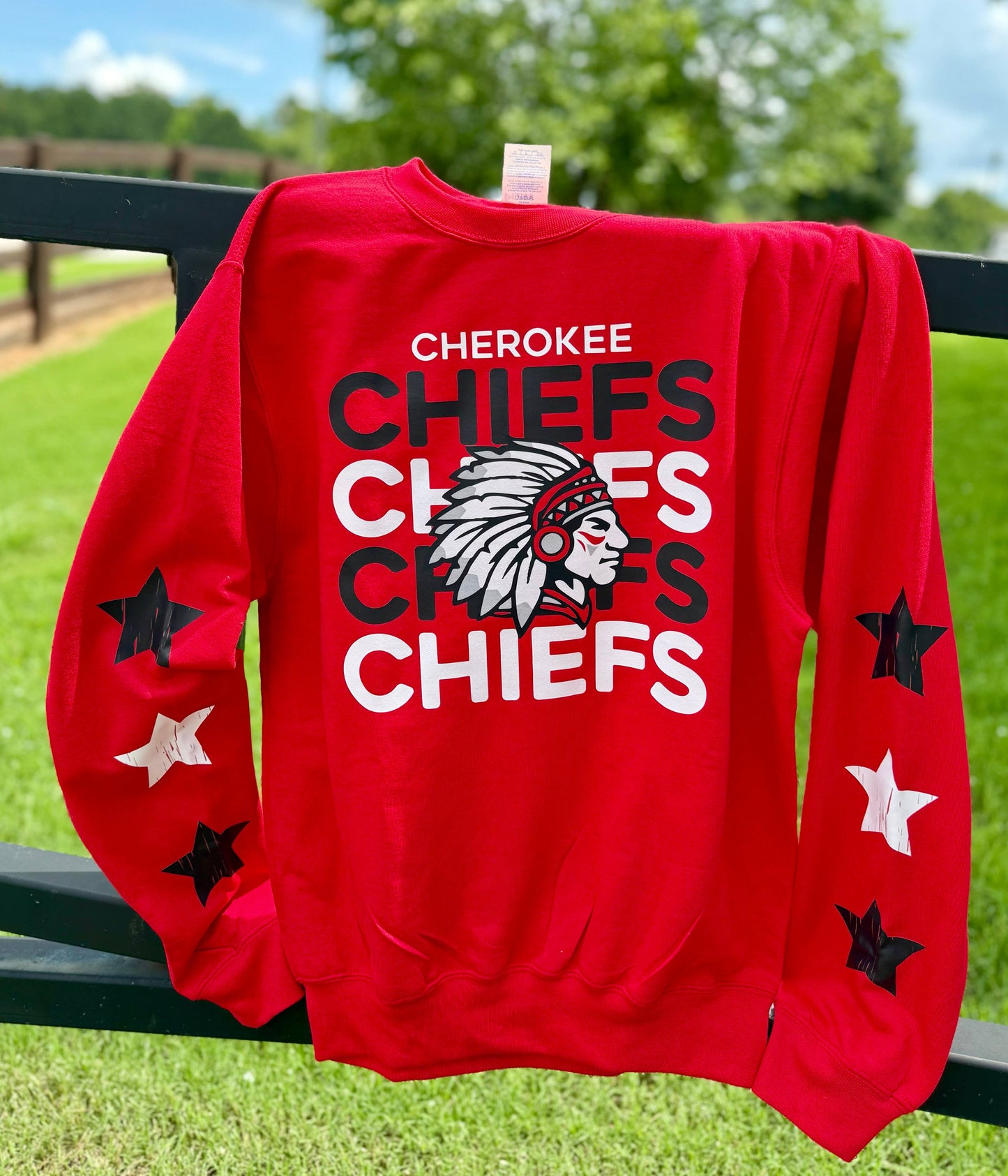 Stacked Mascot Star Sleeve Game Day Team Sweatshirt