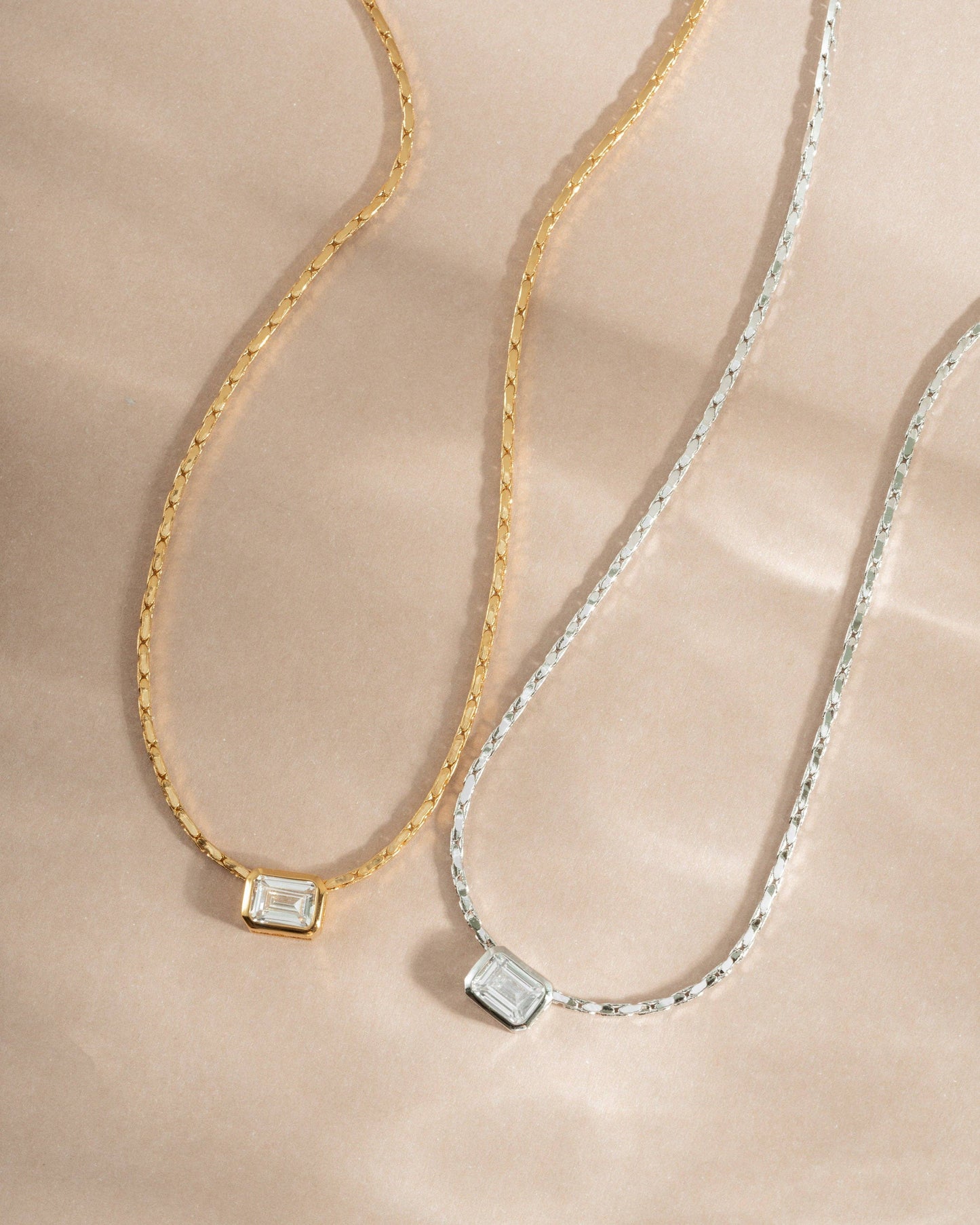 White CZ Baguette Bezel Statement Necklace