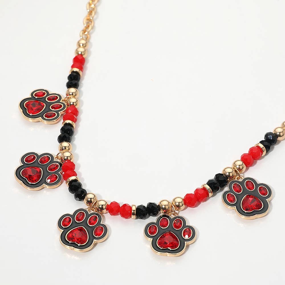 Game Day Paw Charm Beaded Necklace
