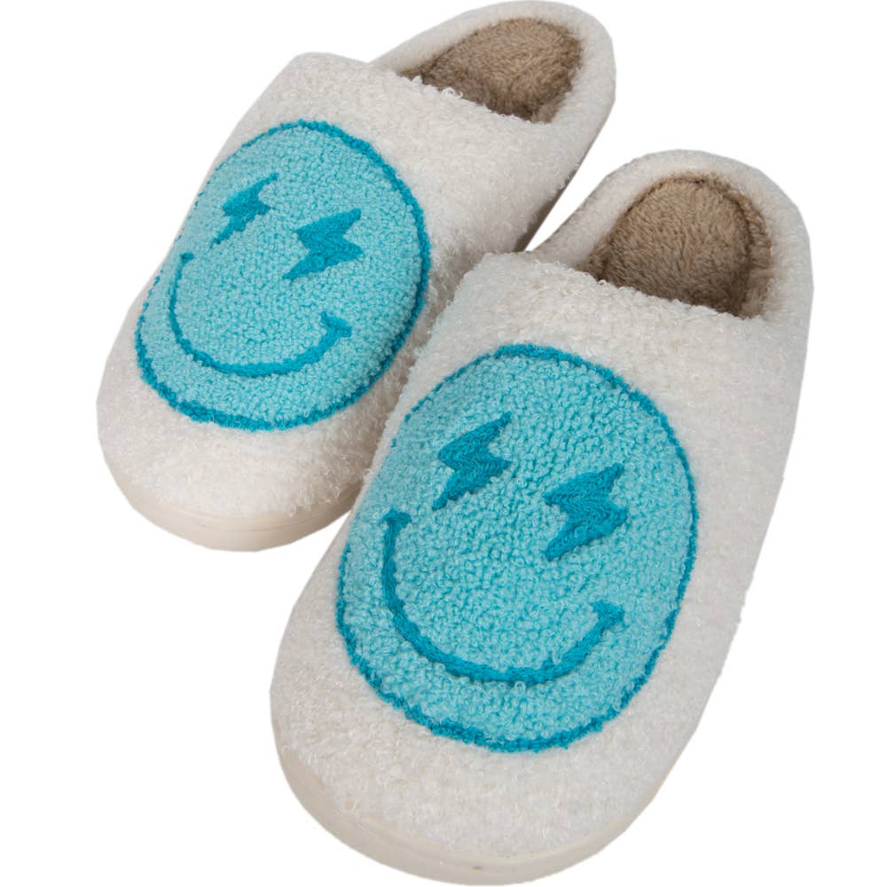 Turquoise and White Lightning Happy Slippers