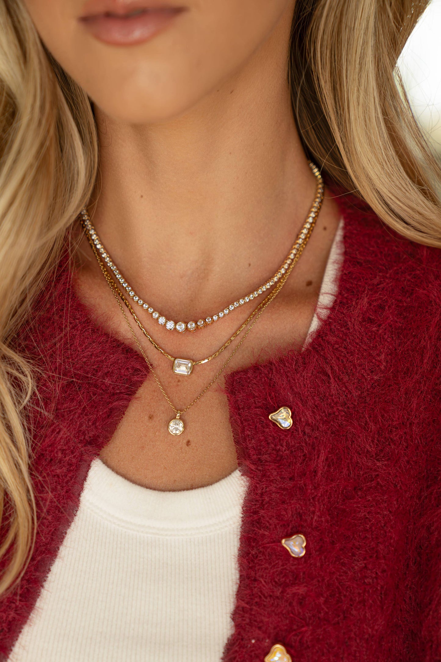 White CZ Baguette Bezel Statement Necklace