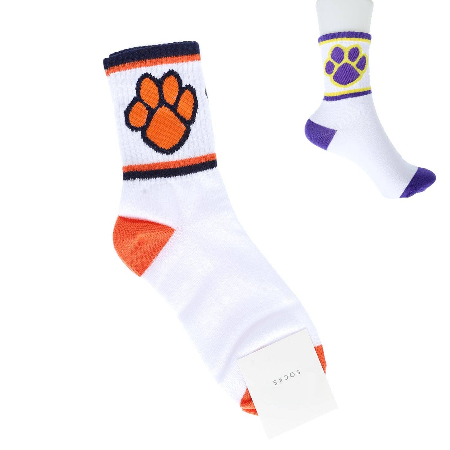 Single Paw Print Cotton Knit Women's Crew Socks