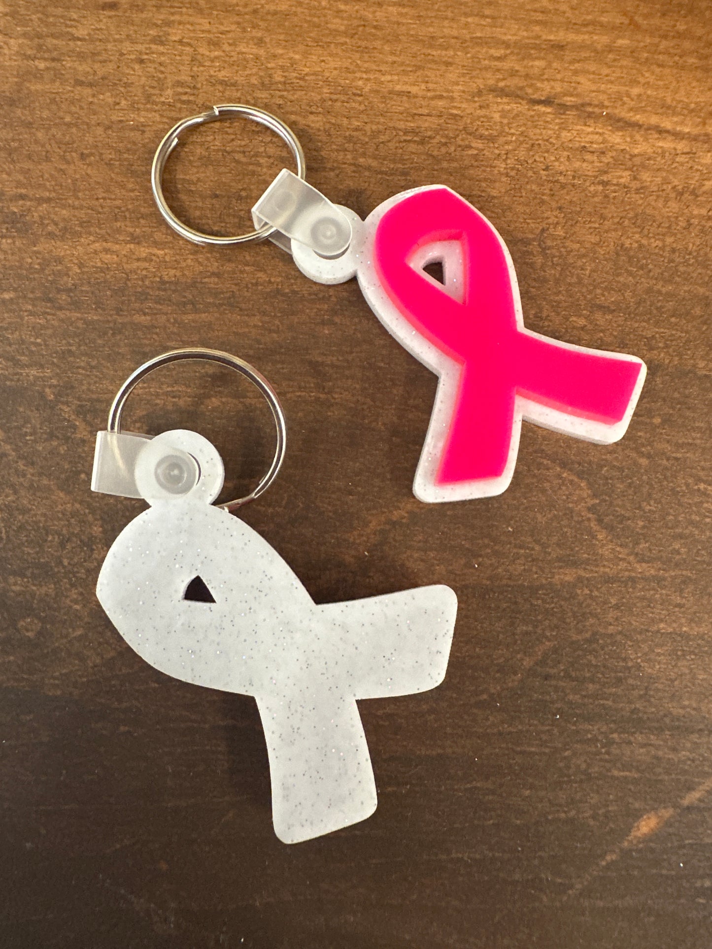 Pink ribbon layered keychain