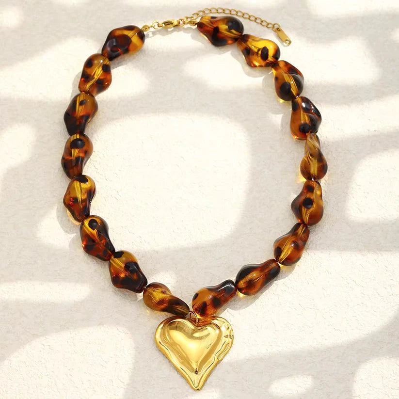 18K Gold Leopard Heart Necklace