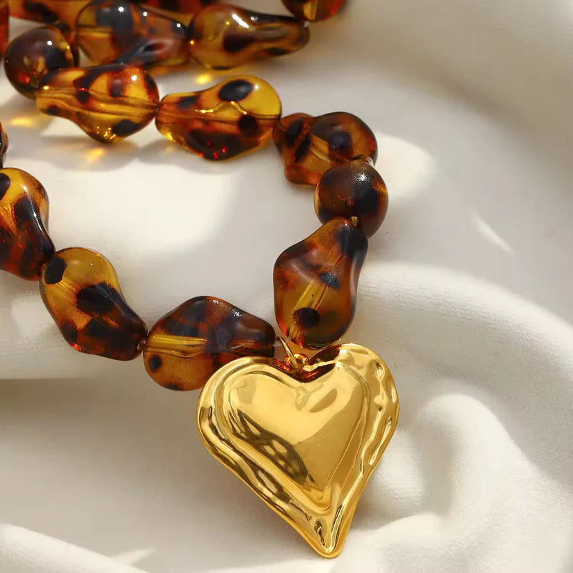 18K Gold Leopard Heart Necklace