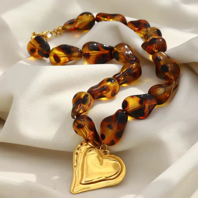 18K Gold Leopard Heart Necklace