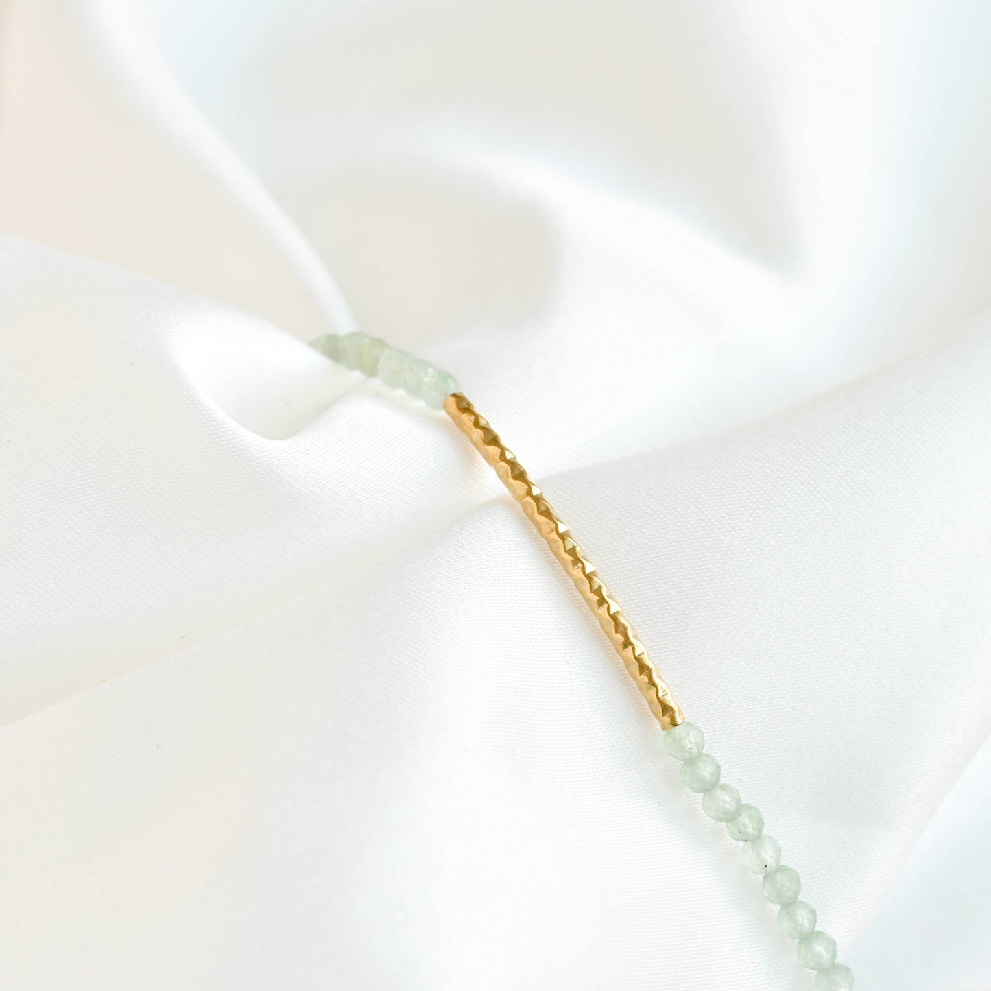 Sage Beaded Gold Bracelet - 18k Gold Hammered Bar Bracelet