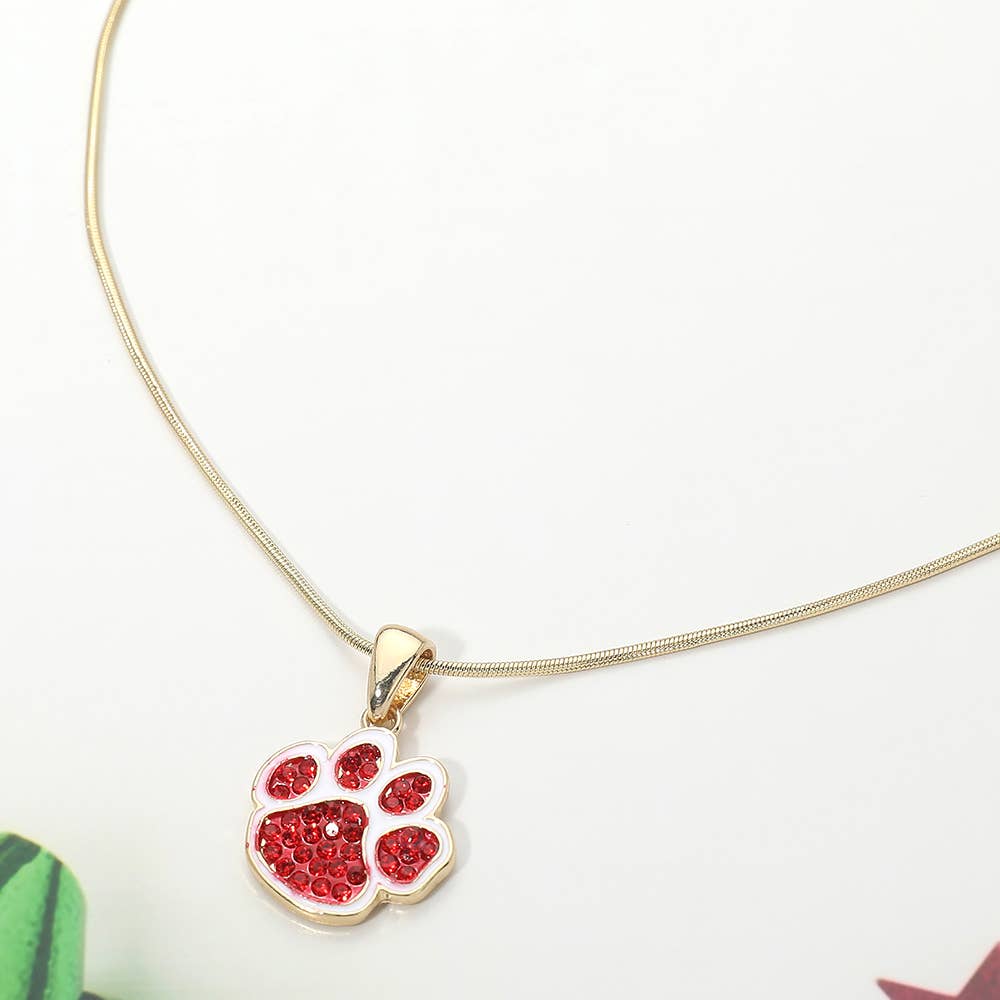 Game Day Football Paw Print Pendant Necklace