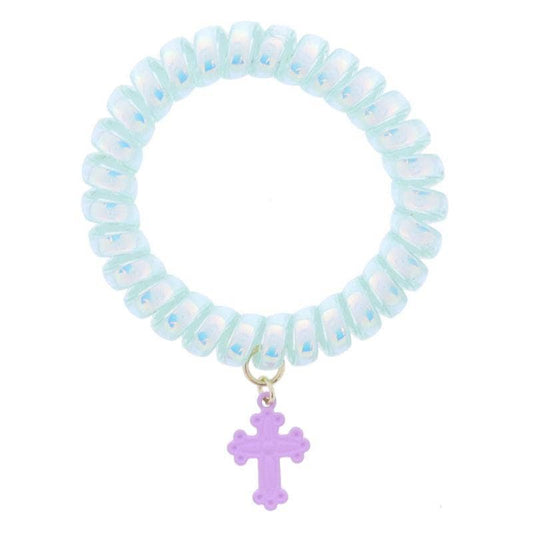 Kids Mint Iridescent Spiral Band with Cross Bracelets