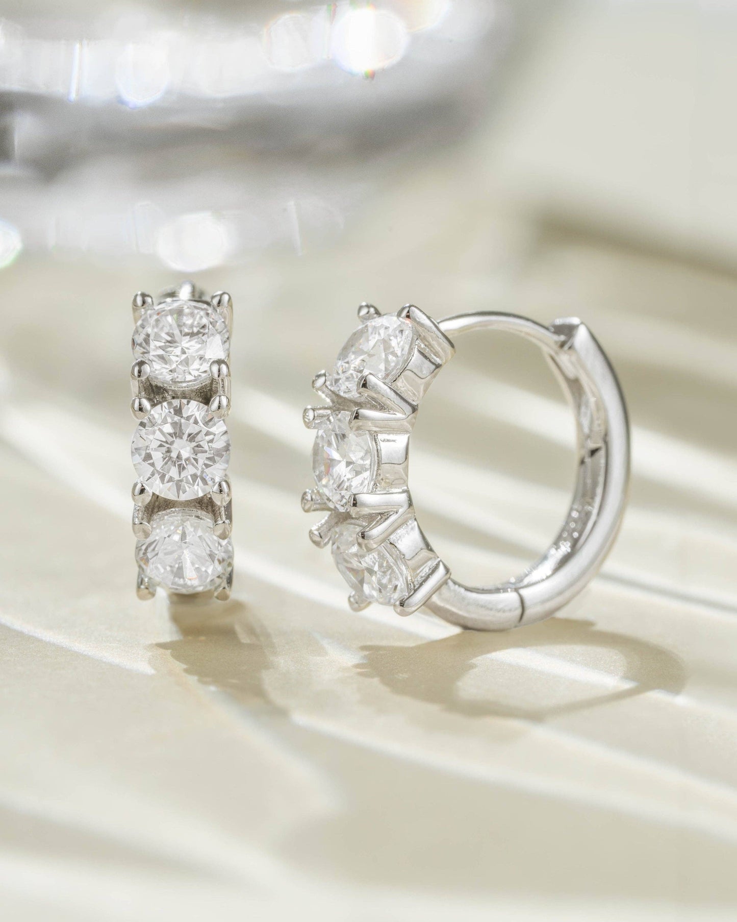 Bella 3 Stone Huggie Hoops
