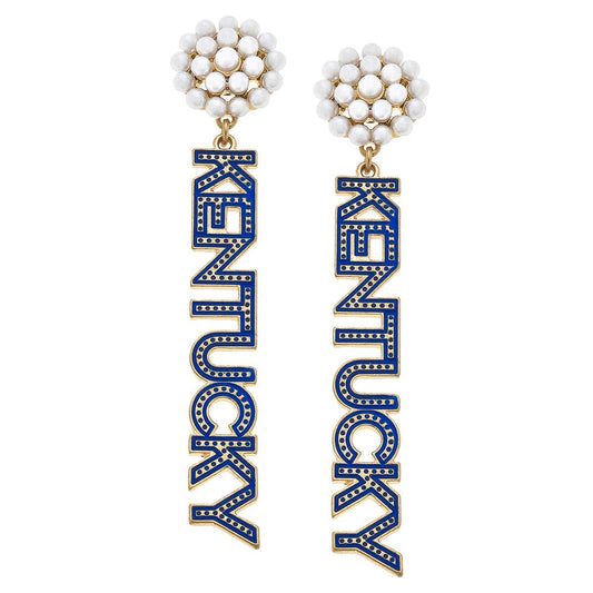 Kentucky Wildcats Pearl Cluster Dotted Enamel Drop Earrings