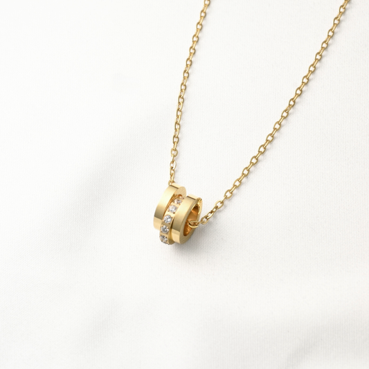 Gold Triple Ring Necklace - Stainless Steel Circle Pendant