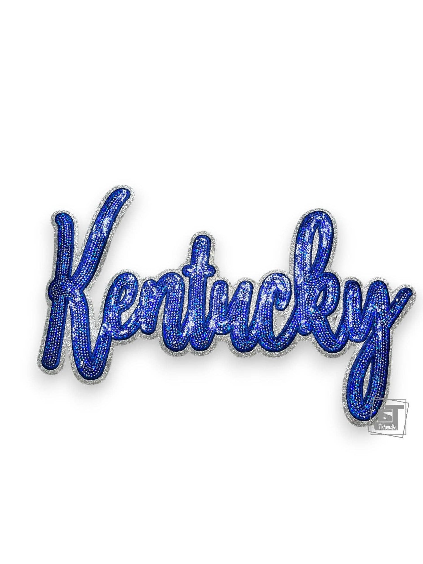 Royal Blue Cursive Sequin Kentucky....Patches Only