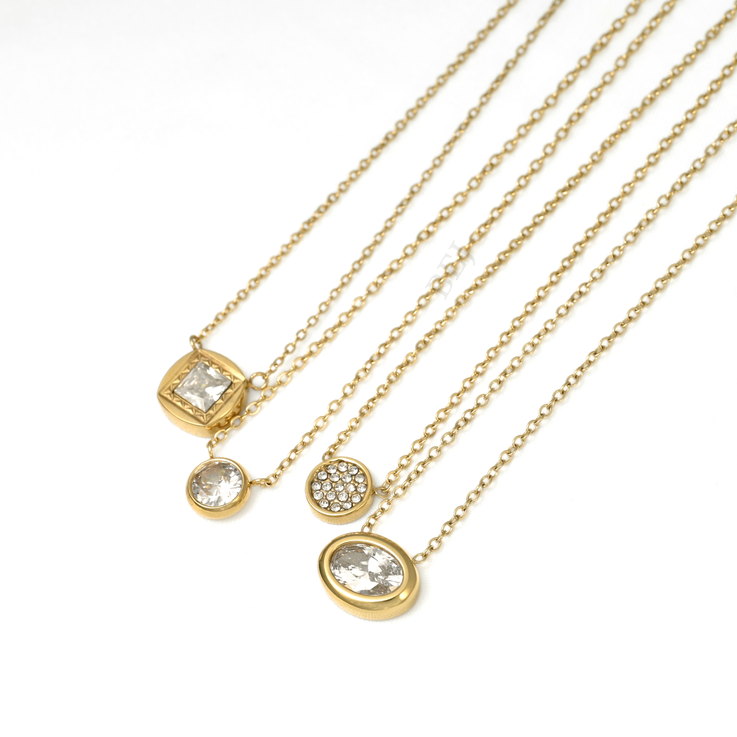 Geometric Gold Diamond Pendant Necklaces - Stainless Steel