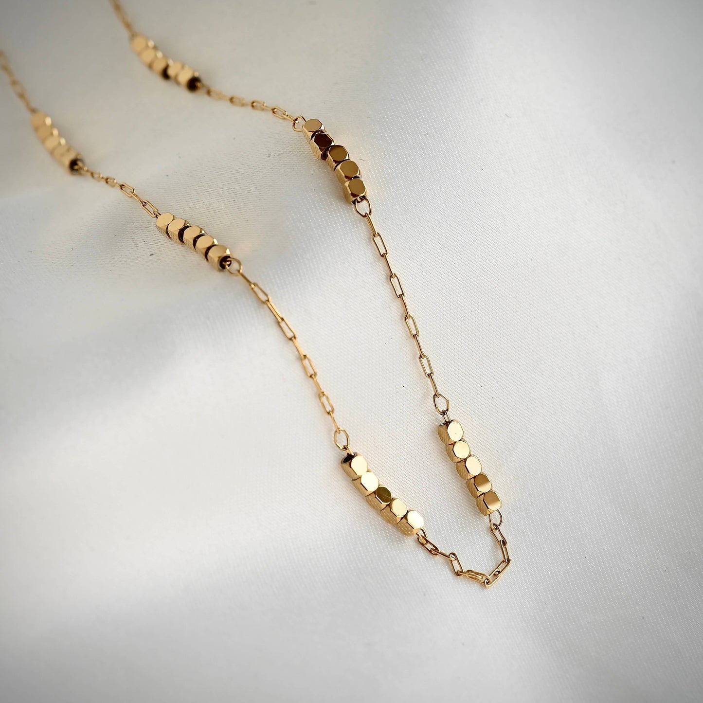 Cube Beaded Chain Necklace - Stainless Steel