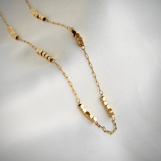 Cube Beaded Chain Necklace - Stainless Steel