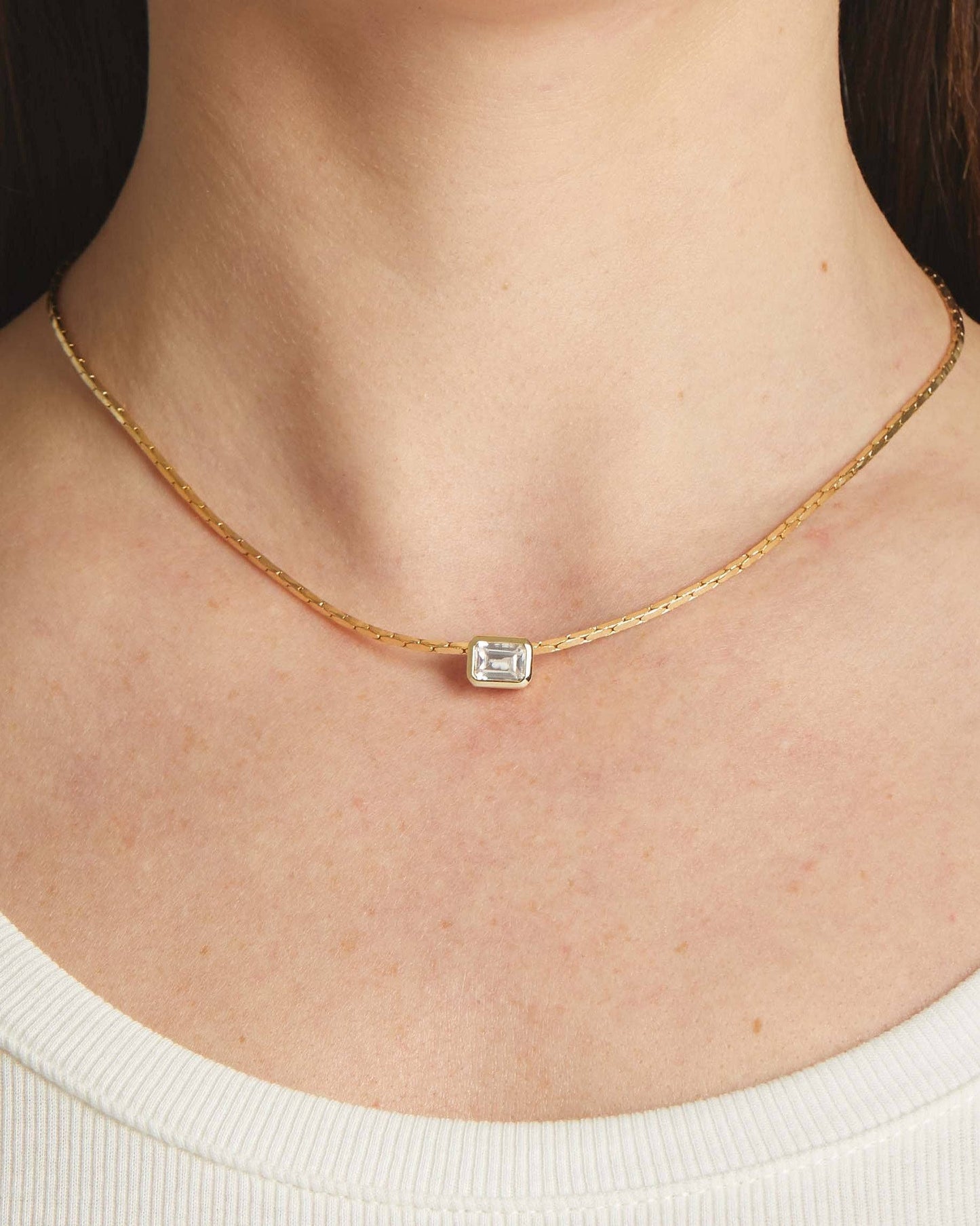 White CZ Baguette Bezel Statement Necklace