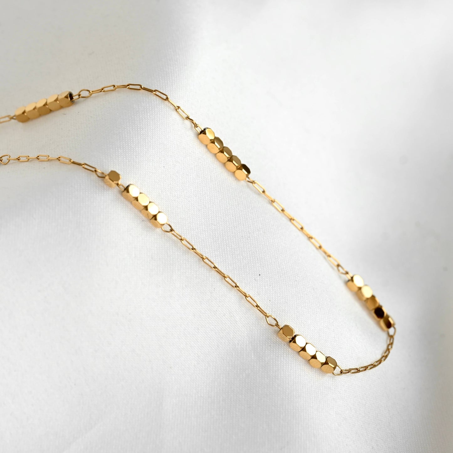 Cube Beaded Chain Necklace - Stainless Steel