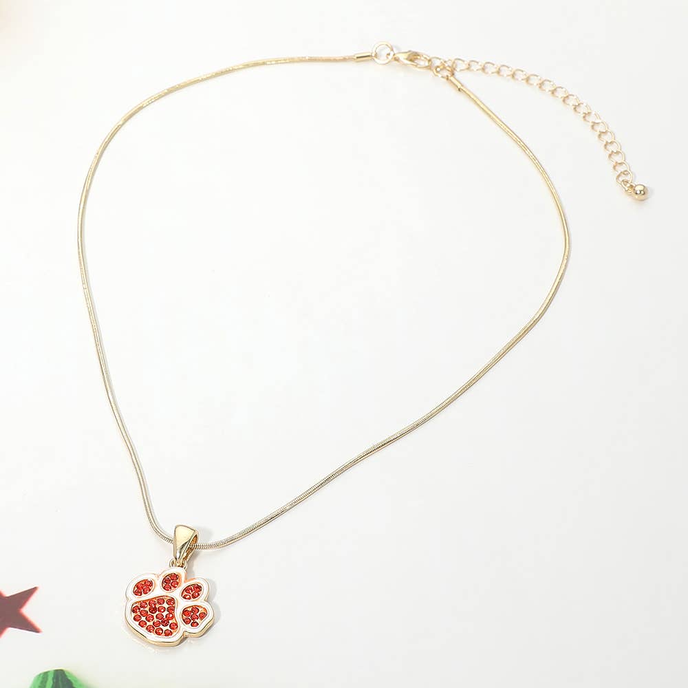 Game Day Football Paw Print Pendant Necklace