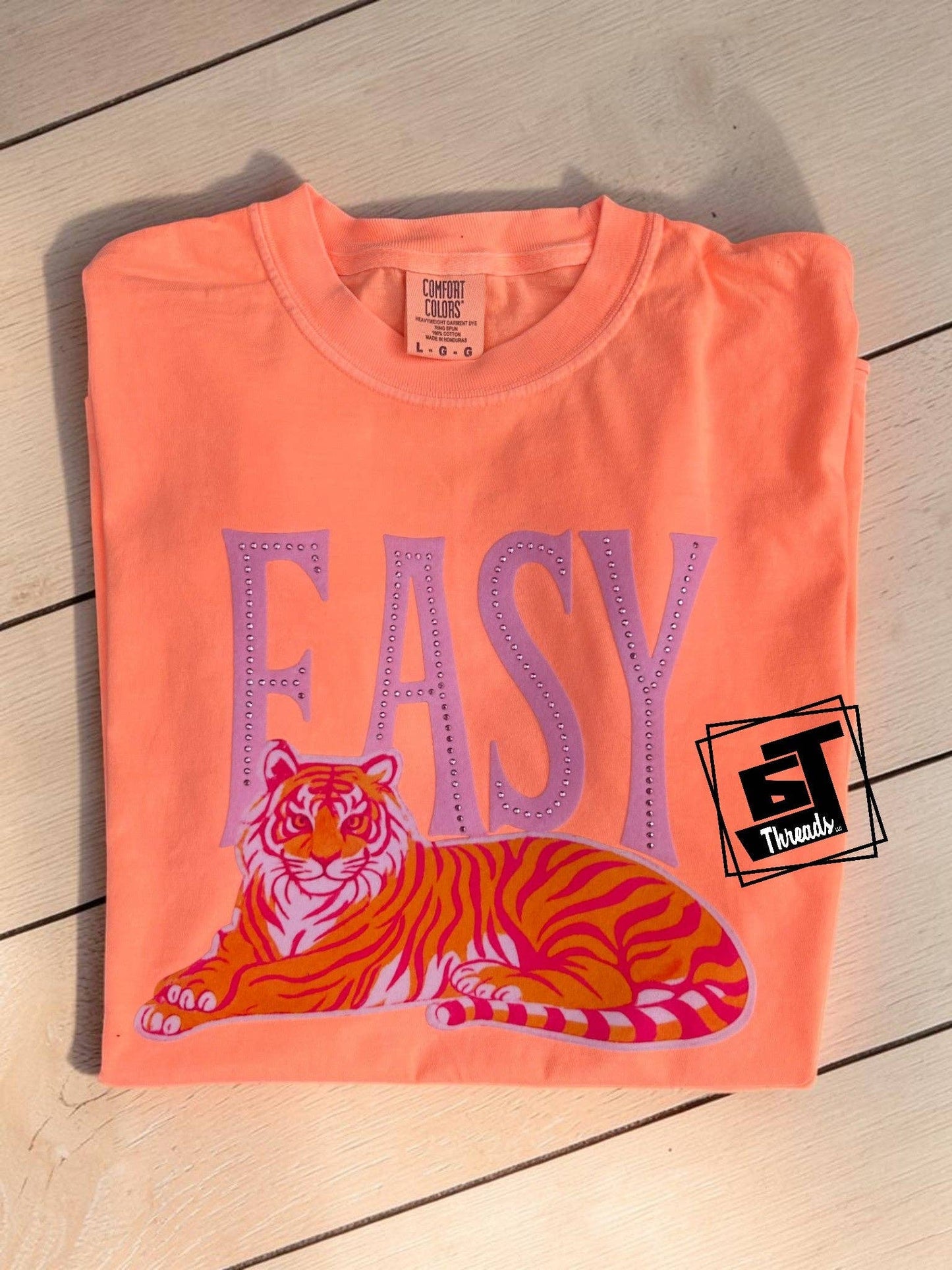 Fabric Pink and Orange Easy Tiger with Diamond Detail Patch T-Shirt