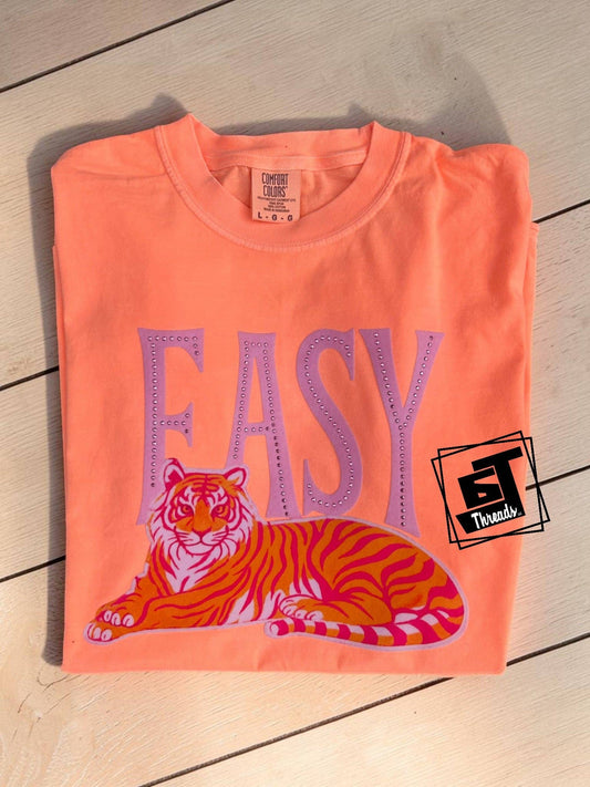 Fabric Pink and Orange Easy Tiger with Diamond Detail Patch T-Shirt