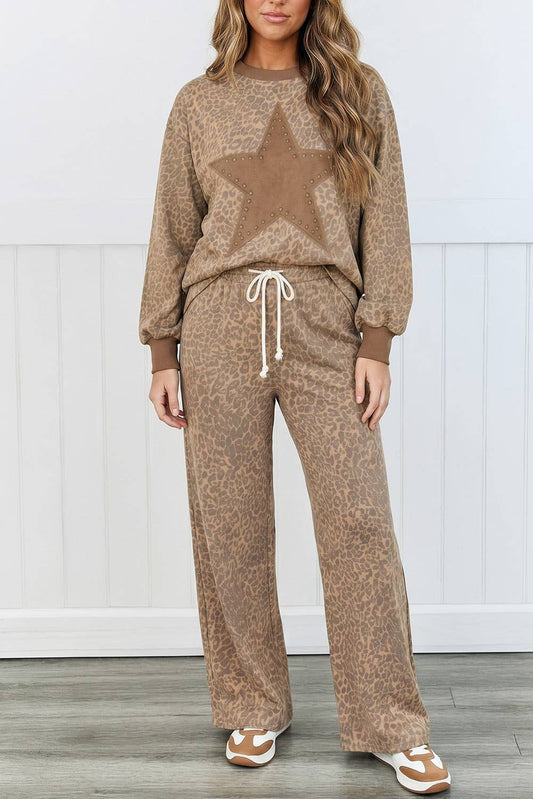 LAS Western Leopard Star Drawstring Pants Set (S-4X)