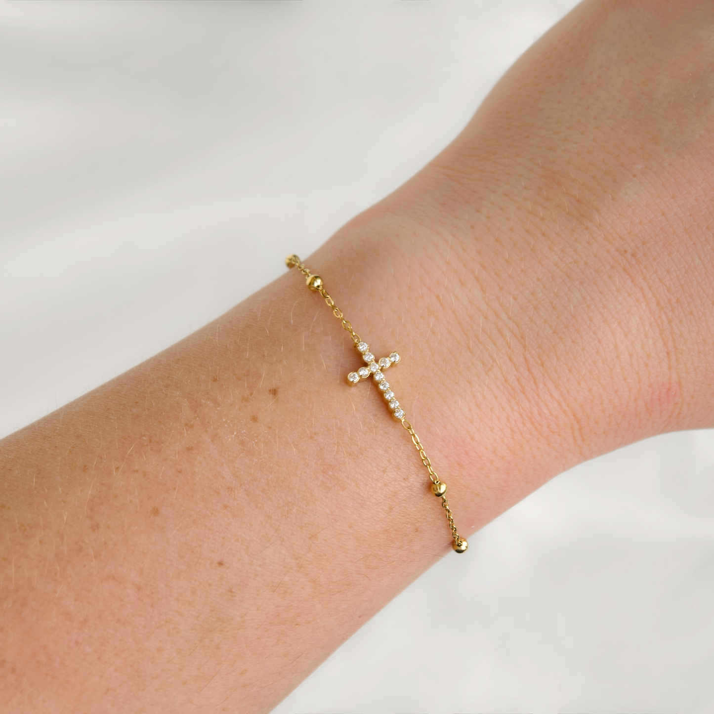 Dainty Gold CZ Cross Bracelet - Waterproof Stainless Steel