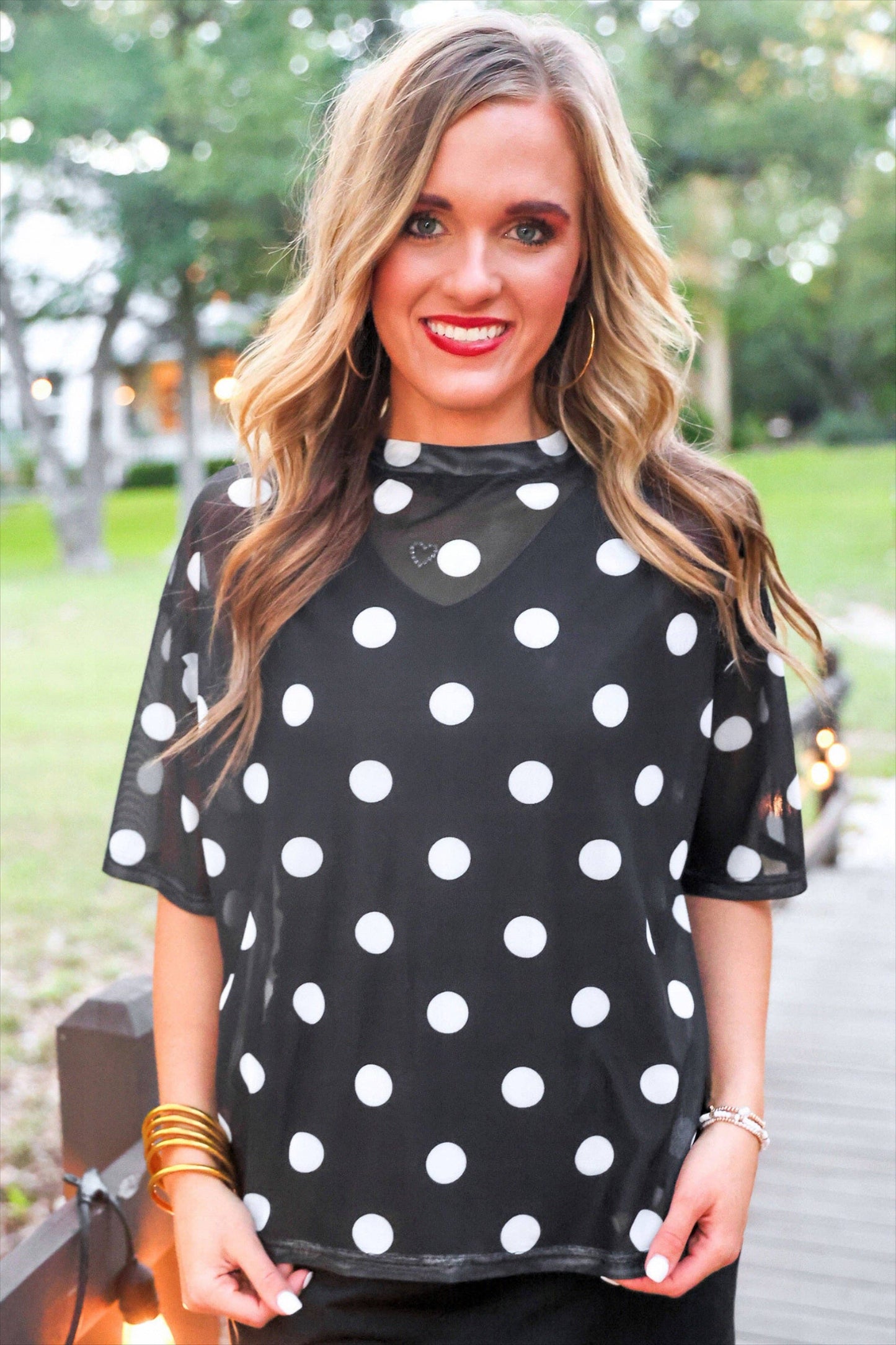 Emma Mesh Tee- After Dark Polka Dot