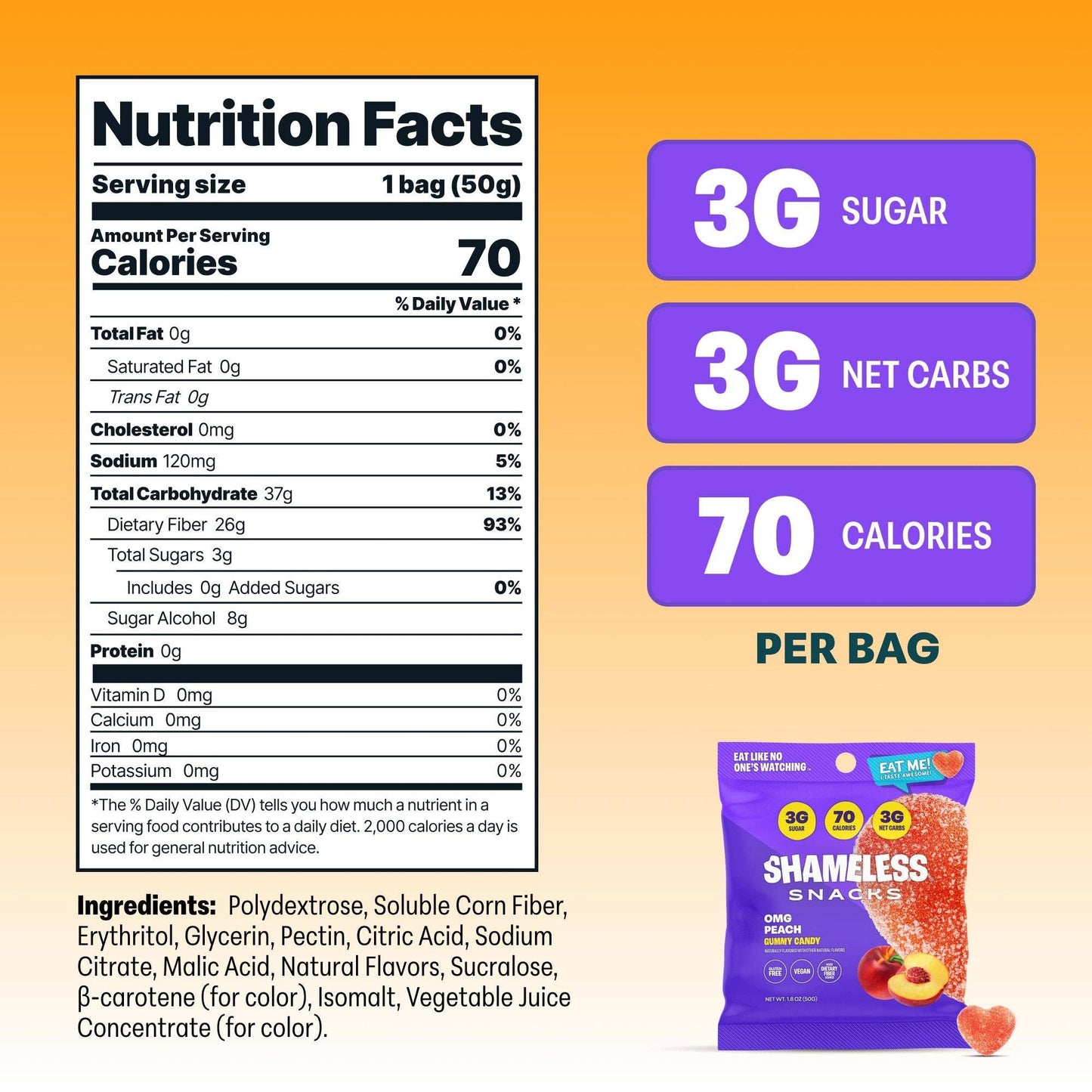 OMG Sour Peach Low Sugar Gummies 1.8oz – 6ct