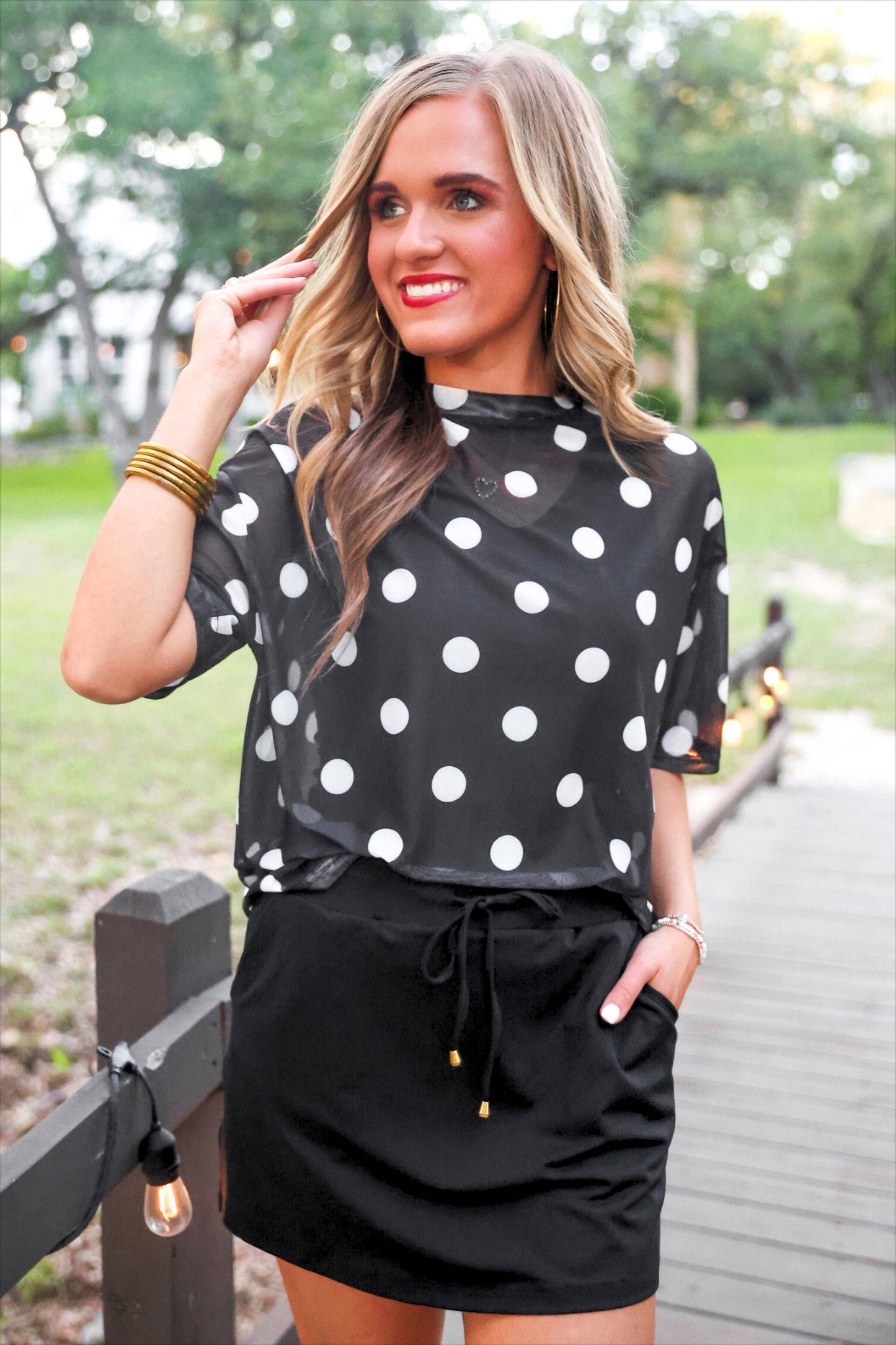 Emma Mesh Tee- After Dark Polka Dot
