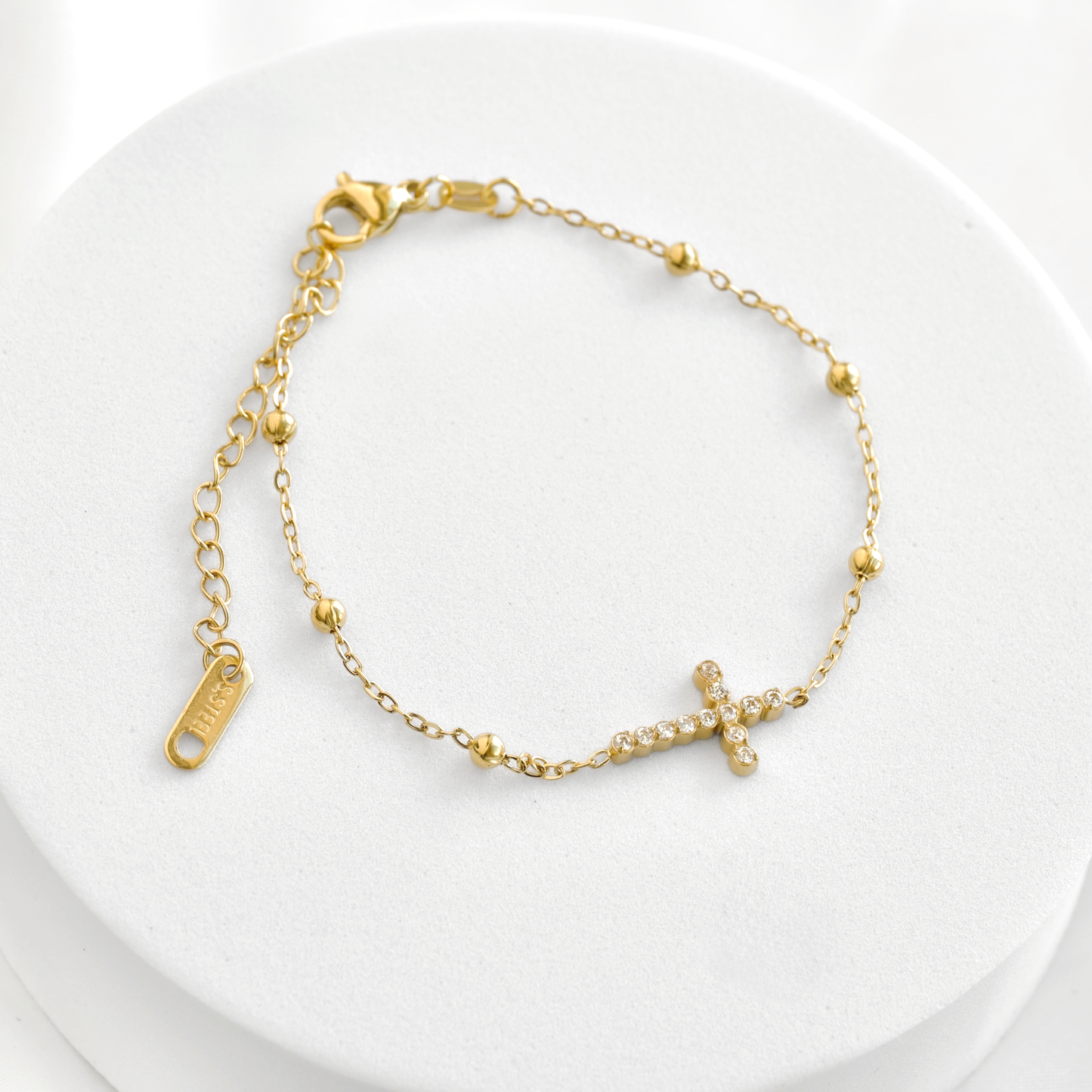 Dainty Gold CZ Cross Bracelet - Waterproof Stainless Steel