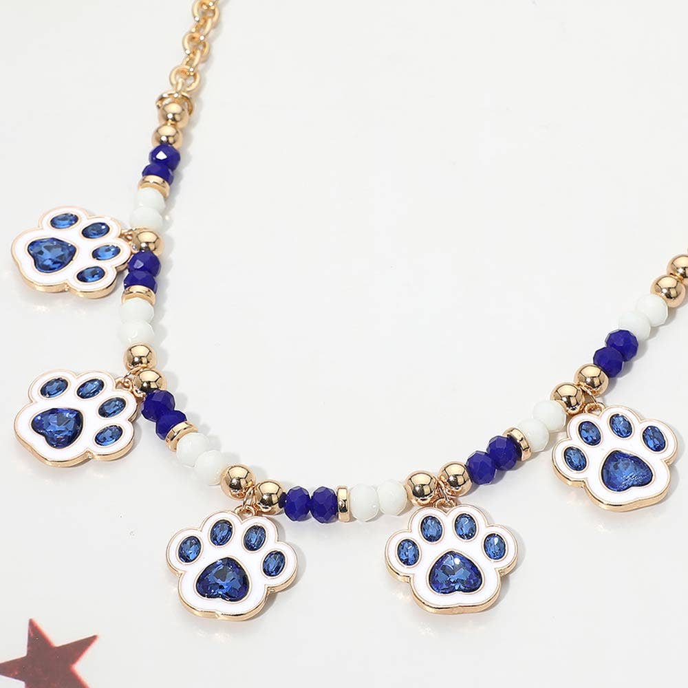 Game Day Paw Charm Beaded Necklace