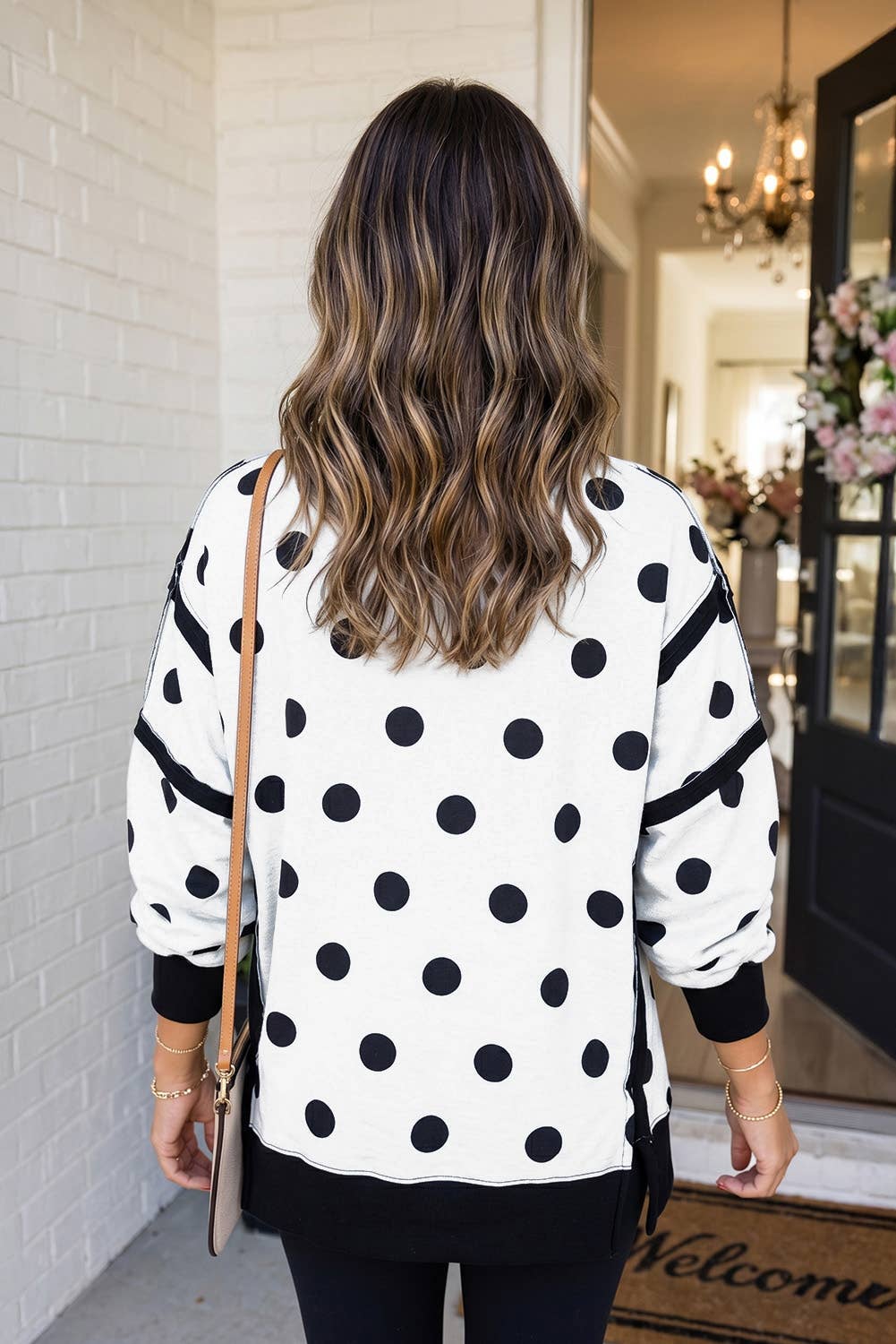 LAS Polka Dot Patchwork Split Hem Casual Sweatshirt (S-XL)