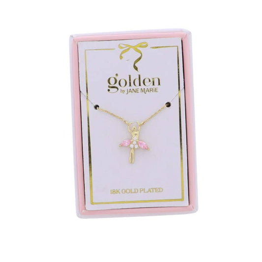 Kids 18K Gold Plated Necklace with Pink Crystal Ballerina