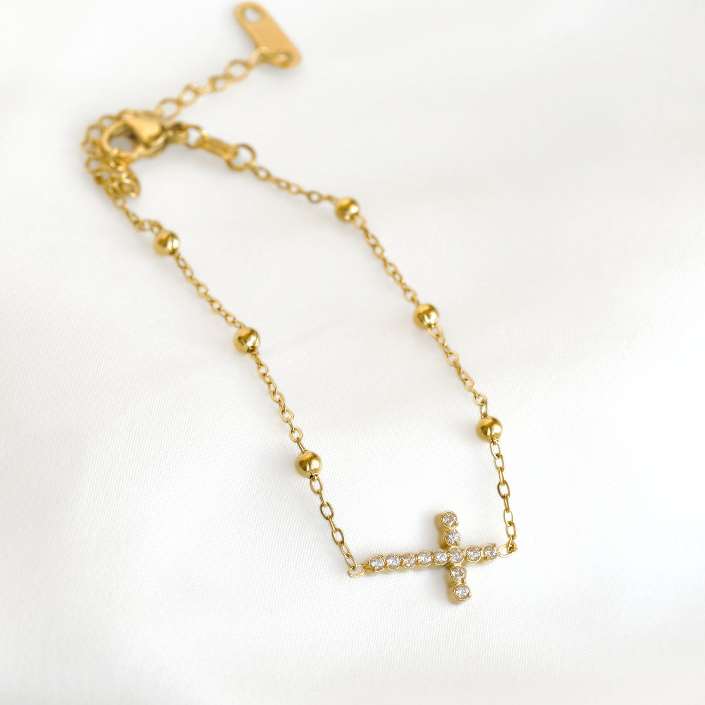 Dainty Gold CZ Cross Bracelet - Waterproof Stainless Steel