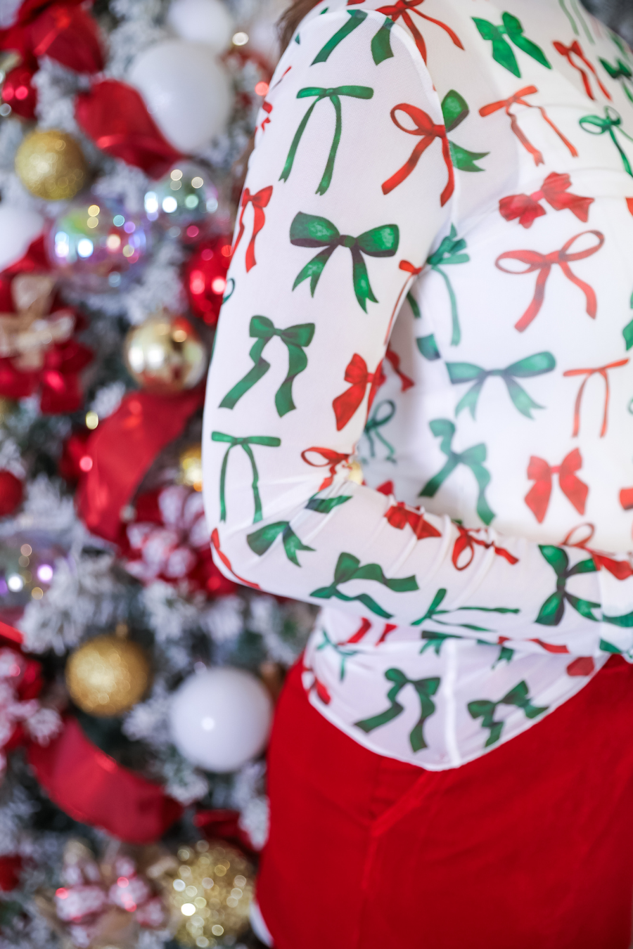 Keigan Mesh Top- Midnight Bow Christmas Edition