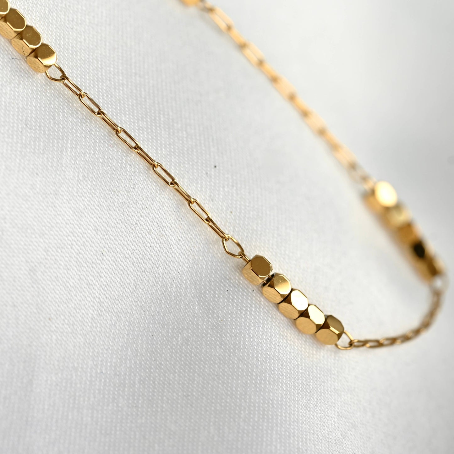 Cube Beaded Chain Necklace - Stainless Steel