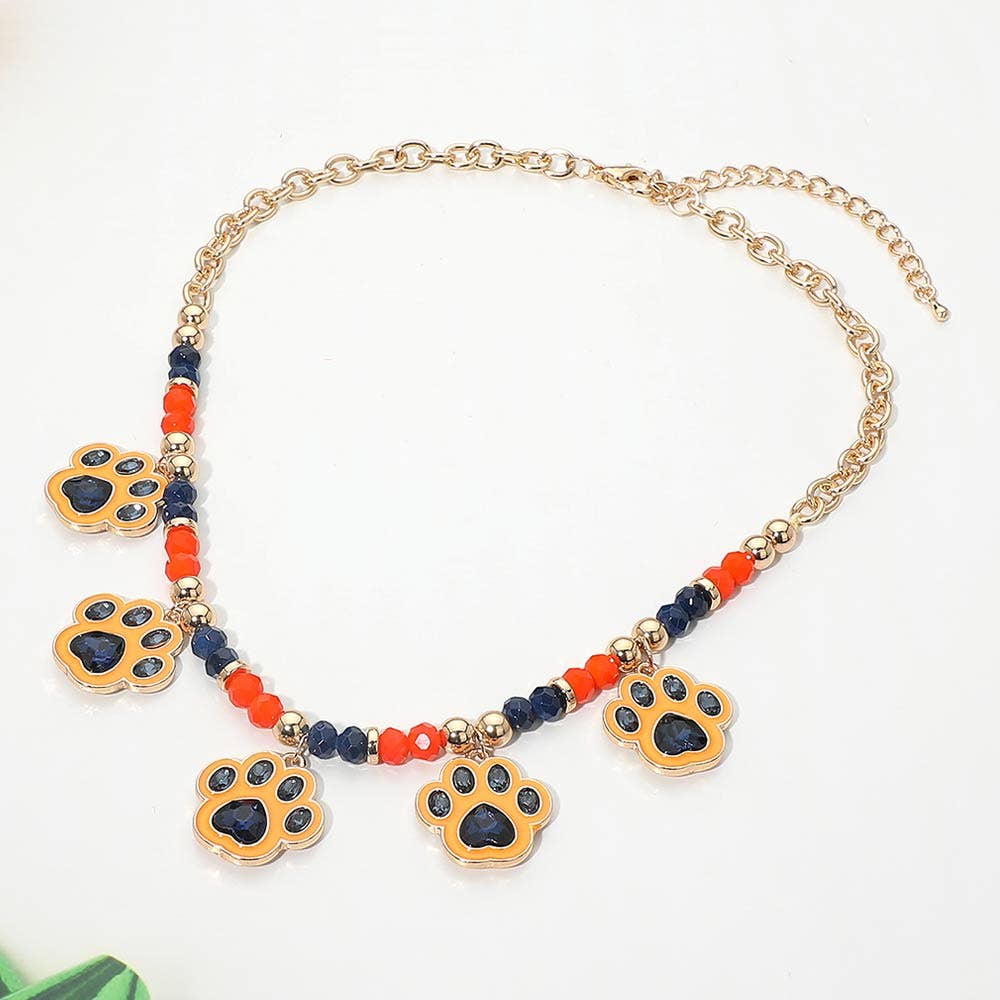 Game Day Paw Charm Beaded Necklace