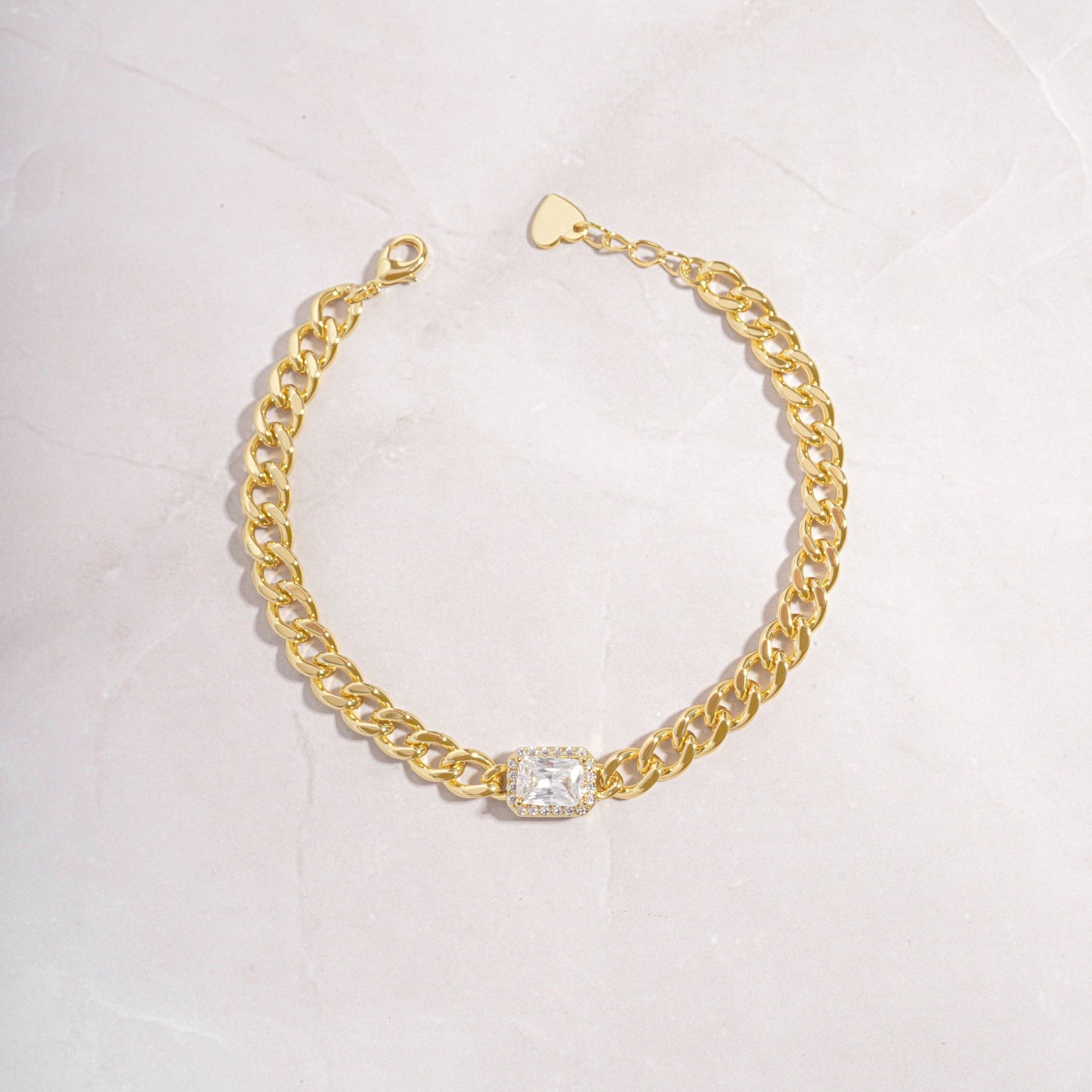 Emerald Cut Halo Pendant Cuban Chain Bracelet