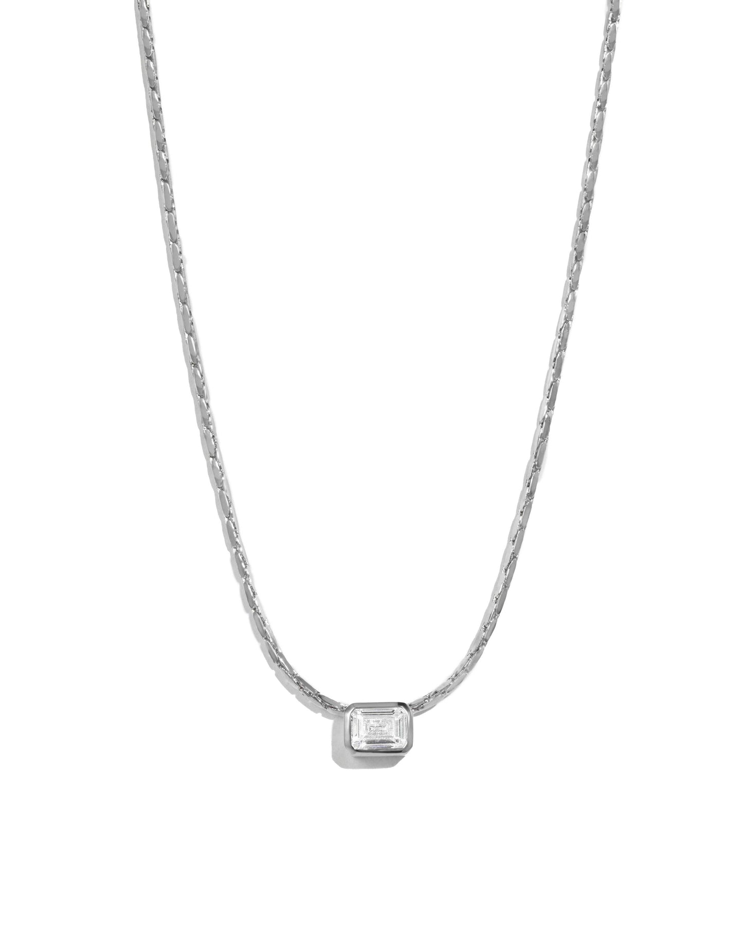 White CZ Baguette Bezel Statement Necklace
