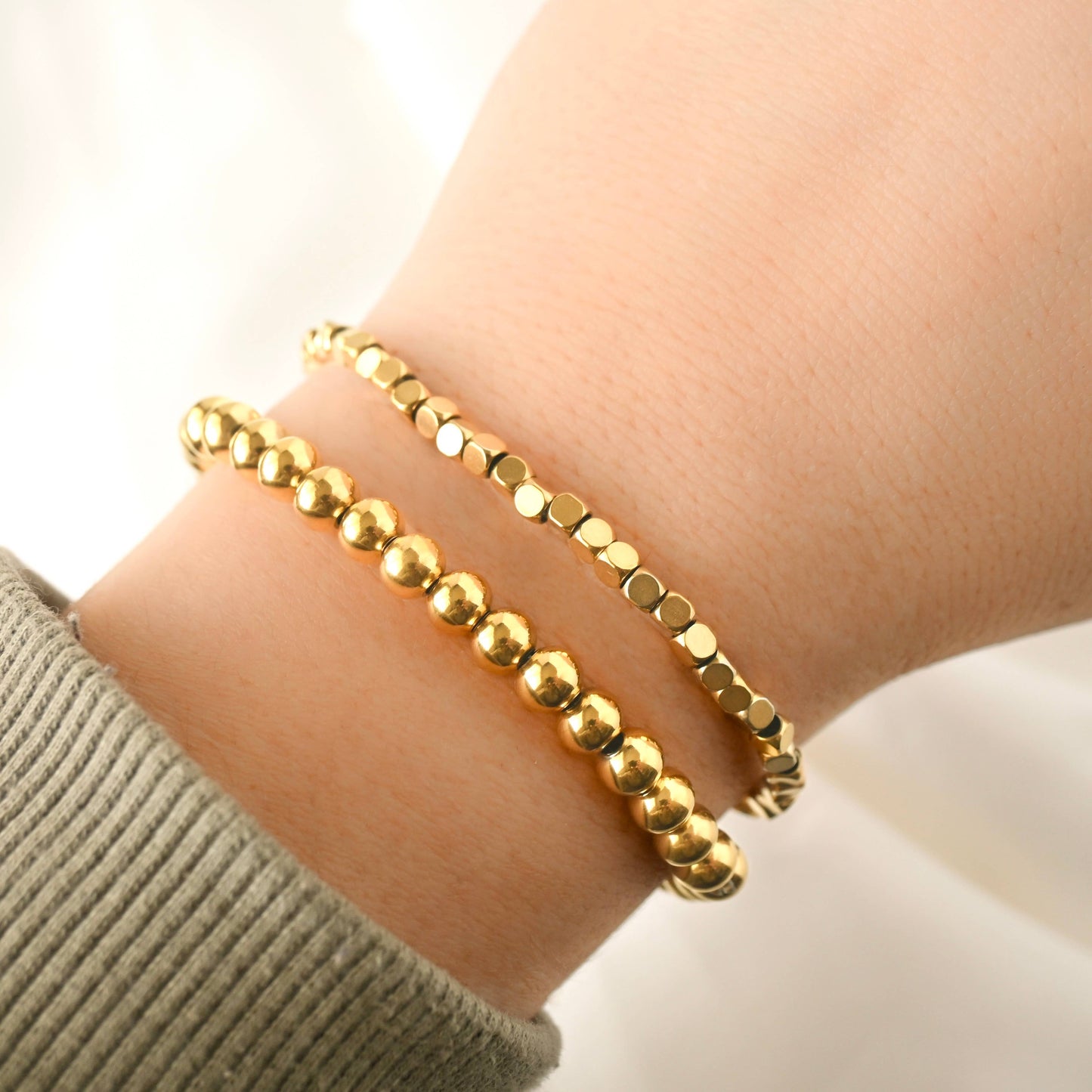 18k Gold Bracelets - Gold Beaded, Paperclip, Tennis Bracelet