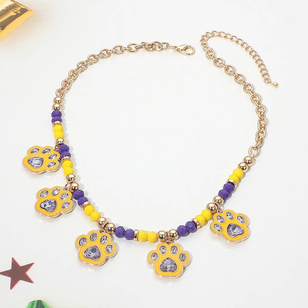 Game Day Paw Charm Beaded Necklace