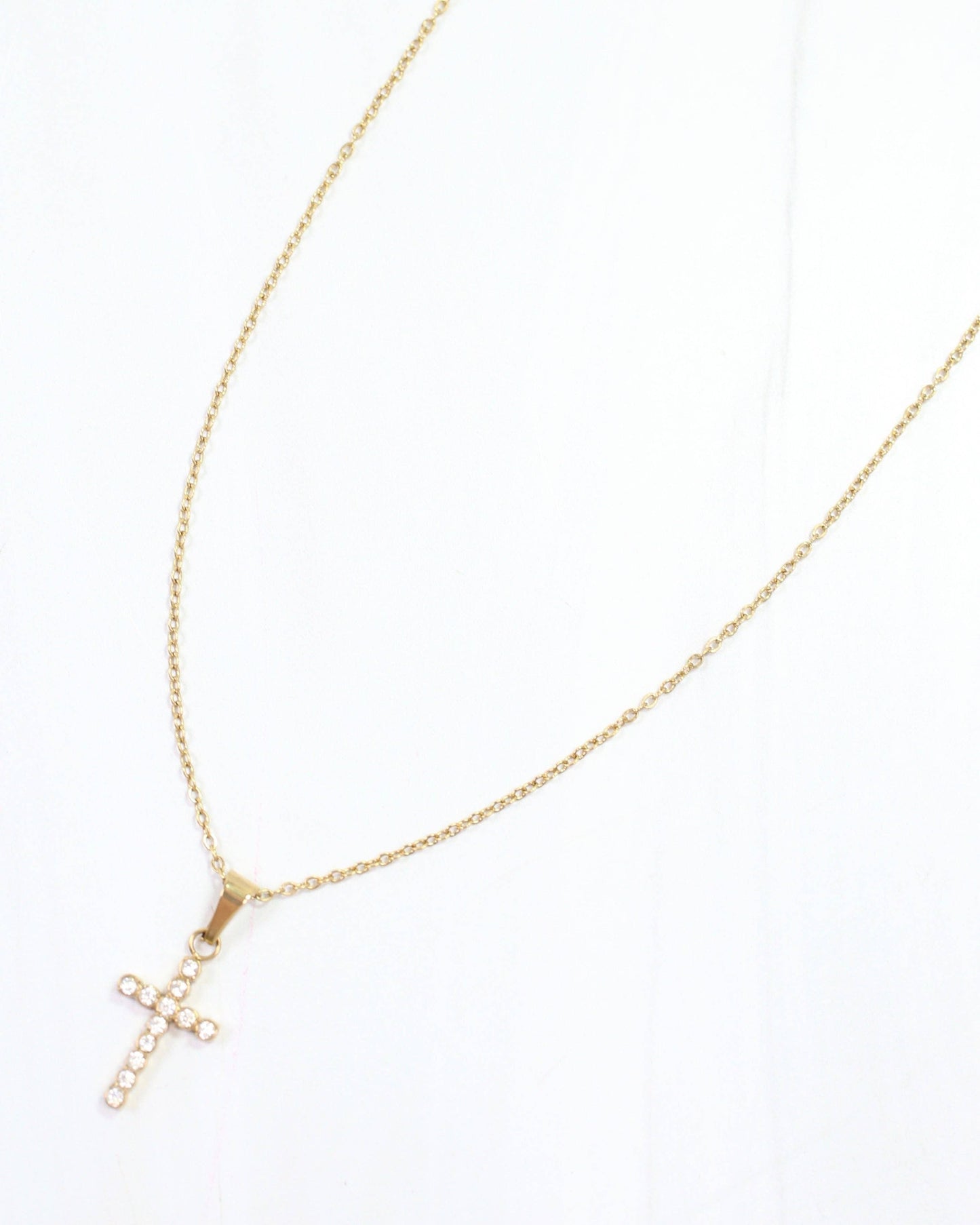 Jamey CZ Cross Necklace Gold