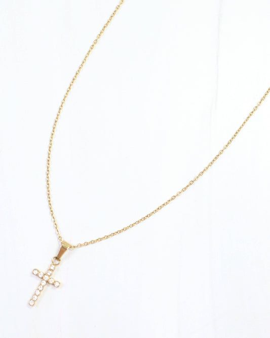 Jamey CZ Cross Necklace Gold